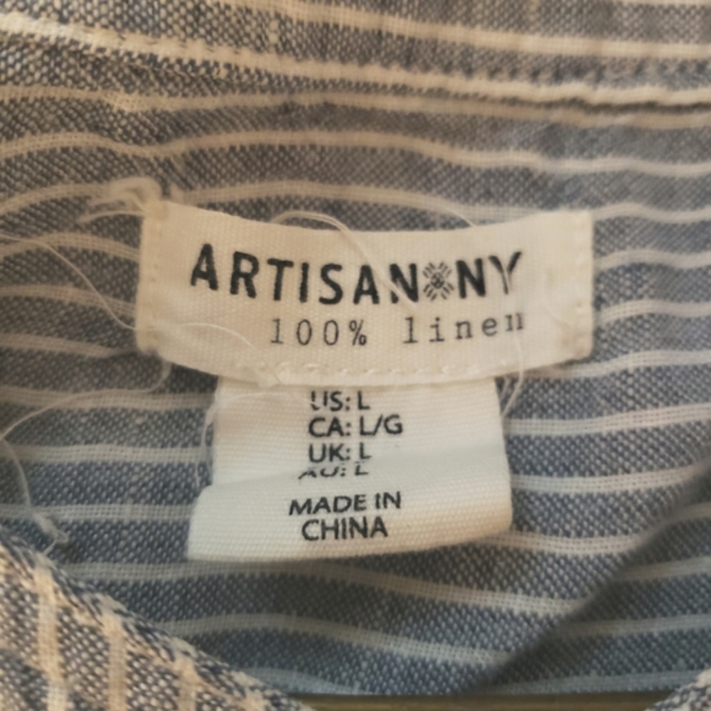 Artisan NY 100% Linen button Front Striped Sleeveless Blouse Size Large - Picture 6 of 8